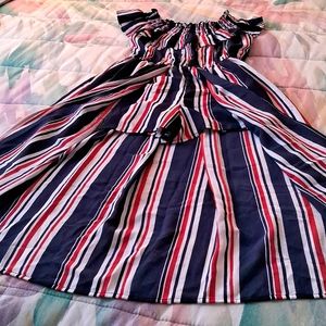 NWOT, Red,White & Blue Striped Girl's,Sz. 8,One Piece, Skirt,Top & Shorts Set